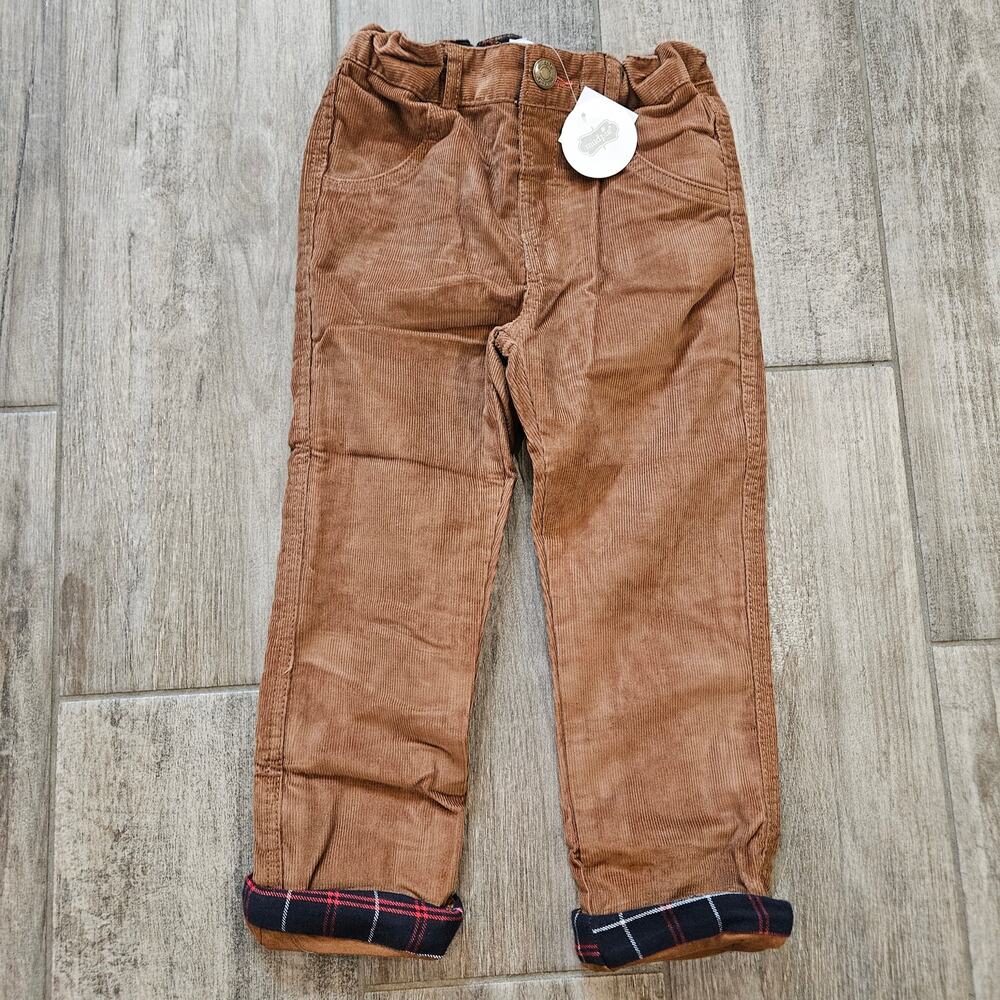 Mud Pie Corduroy Pants Boys 5T Plaid Lined Roll Cuff Fall Holiday Dress Pants